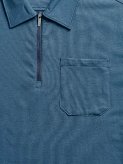 Men'S Ministry of Supply Atlantic Blue Men'S Composite Merino Zip Polo