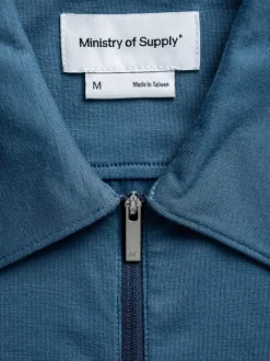 Men'S Ministry of Supply Atlantic Blue Men'S Composite Merino Zip Polo