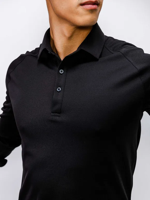 Men'S Ministry of Supply Black Men'S Apollo Raglan Long Sleeve Polo
