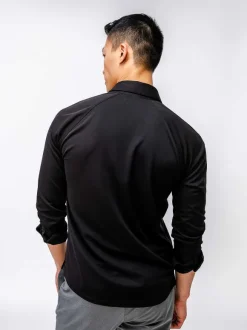 Men'S Ministry of Supply Black Men'S Apollo Raglan Long Sleeve Polo