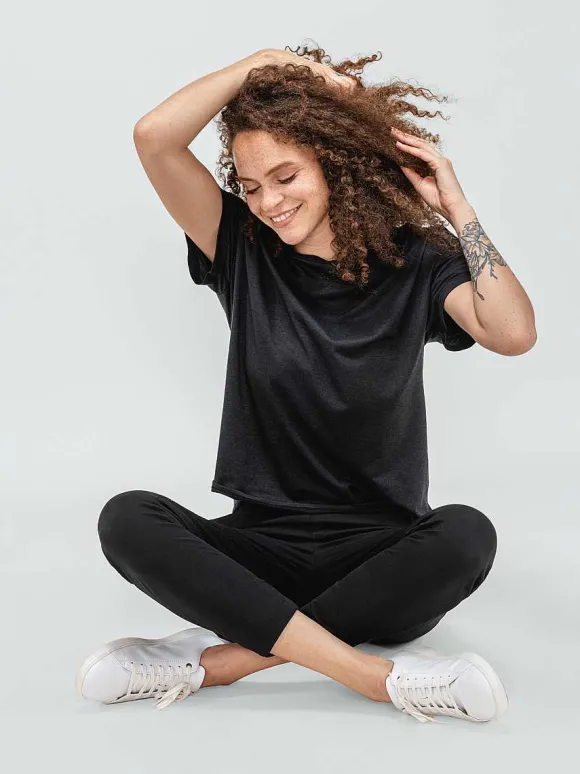 Women'S Ministry of Supply Black Women'S Composite Merino Boxy Tee
