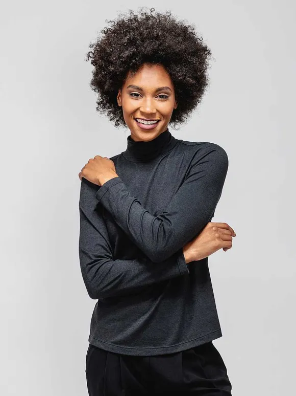Women'S Ministry of Supply Black Women'S Composite Merino Mock Neck