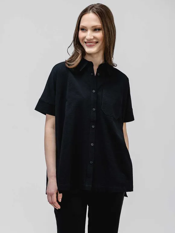 Women'S Ministry of Supply Black Women'S Hybrid Seersucker Short Sleeve Shirt