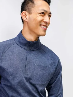 Men'S Ministry of Supply Blue Denim Heather Men'S Fusion Double-Knit 1/4 Zip