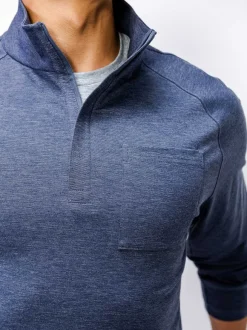 Men'S Ministry of Supply Blue Denim Heather Men'S Fusion Double-Knit 1/4 Zip