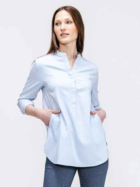 Women'S Ministry of Supply Chambray Blue Women'S Aerozero° Band Collar Tunic