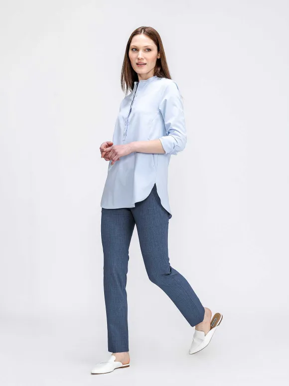 Women'S Ministry of Supply Chambray Blue Women'S Aerozero° Band Collar Tunic