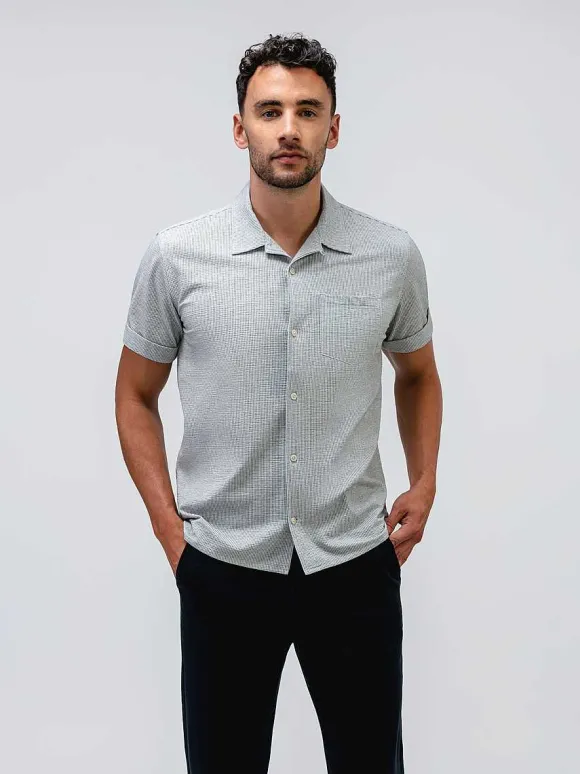 Men'S Ministry of Supply Grey Tonal Stripe Men'S Hybrid Seersucker Short Sleeve Shirt