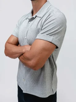 Men'S Ministry of Supply Grey Tonal Stripe Men'S Hybrid Seersucker Short Sleeve Shirt