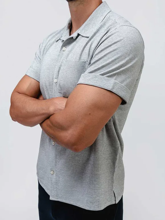 Men'S Ministry of Supply Grey Tonal Stripe Men'S Hybrid Seersucker Short Sleeve Shirt