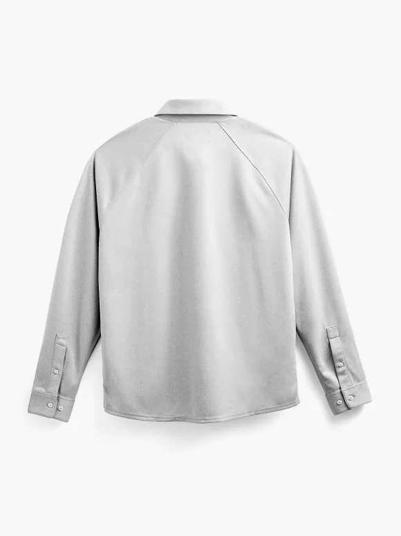 Men'S Ministry of Supply Grey White Heather (Brushed) Men'S Apollo Raglan Long Sleeve Polo
