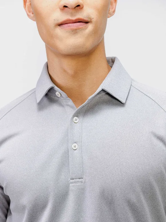 Men'S Ministry of Supply Grey White Heather (Brushed) Men'S Apollo Raglan Long Sleeve Polo
