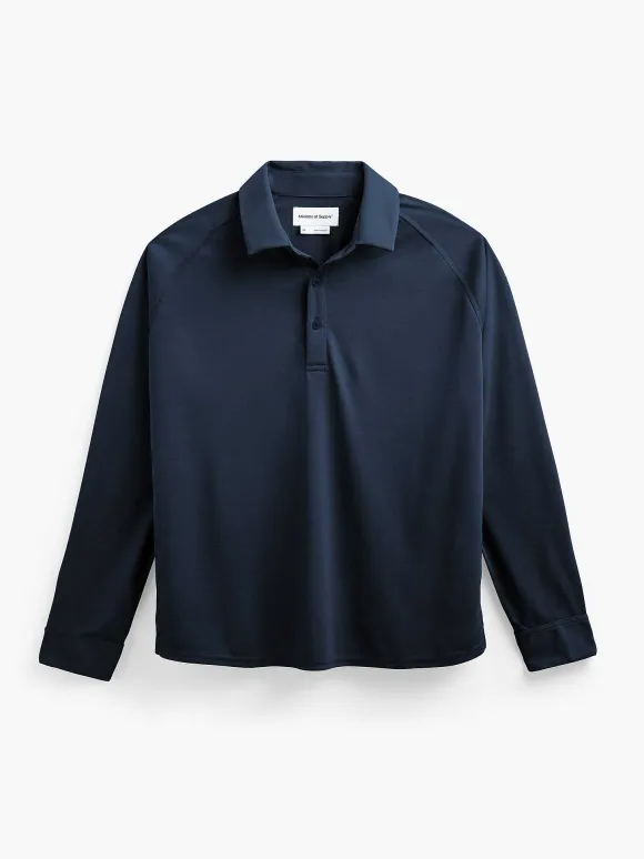 Men'S Ministry of Supply Navy Men'S Apollo Raglan Long Sleeve Polo