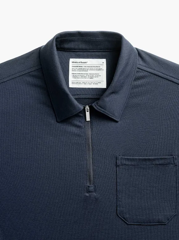 Men'S Ministry of Supply Navy Men'S Composite Merino Zip Polo