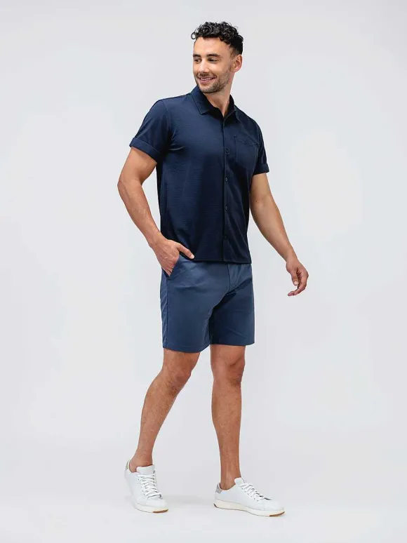 Men'S Ministry of Supply Navy Men'S Hybrid Seersucker Short Sleeve Shirt