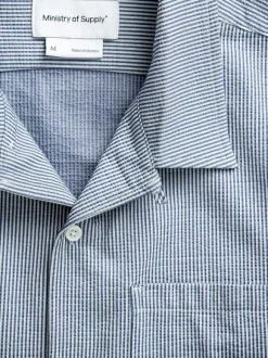 Men'S Ministry of Supply Navy Stripe Men'S Hybrid Seersucker Short Sleeve Shirt