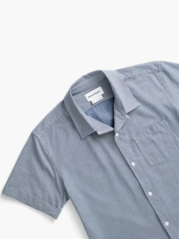Men'S Ministry of Supply Navy Stripe Men'S Hybrid Seersucker Short Sleeve Shirt