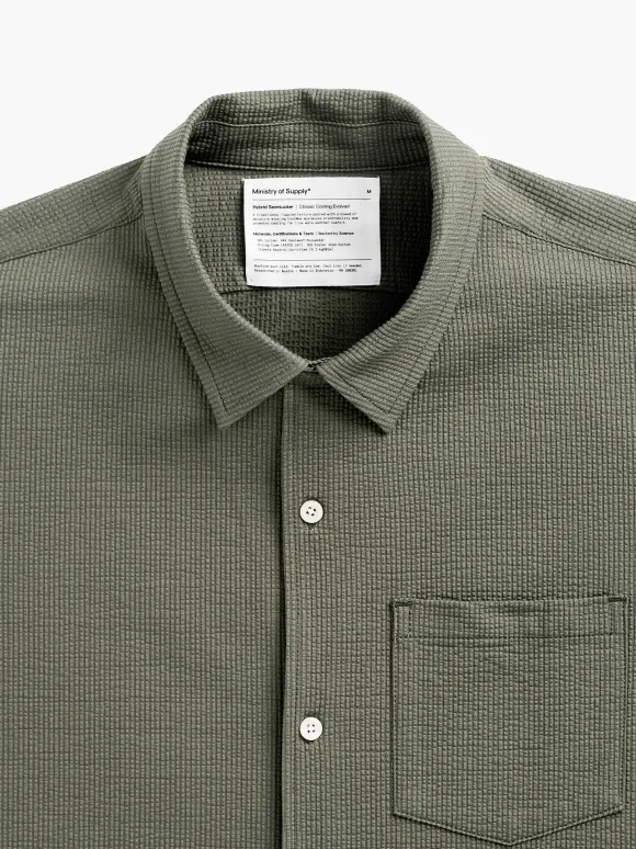 Men'S Ministry of Supply Olive Men'S Hybrid Seersucker Short Sleeve Shirt