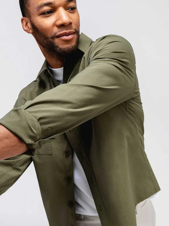 Men'S Ministry of Supply Olive Men'S Pace Poplin Overshirt