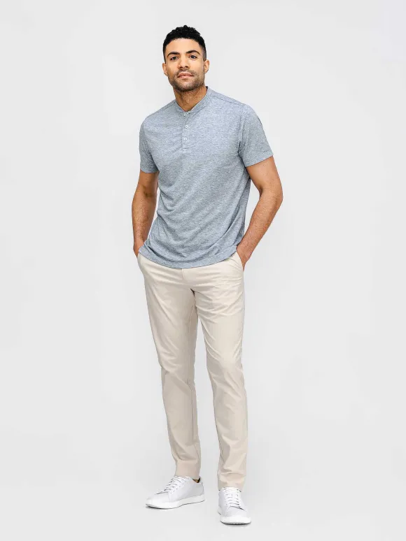 Men'S Ministry of Supply Pale Grey Heather Men'S Composite Merino Short Sleeve Henley