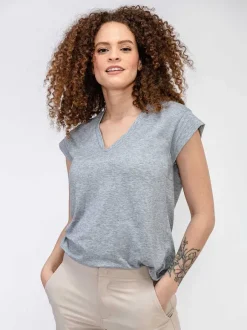 Women'S Ministry of Supply Pale Grey Heather Women'S Composite Merino V-Neck Tee