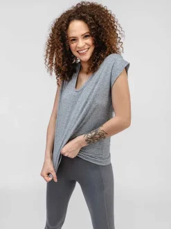 Women'S Ministry of Supply Pale Grey Heather Women'S Composite Merino V-Neck Tee