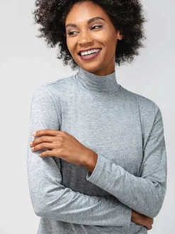 Women'S Ministry of Supply Pale Grey Heather Women'S Composite Merino Mock Neck